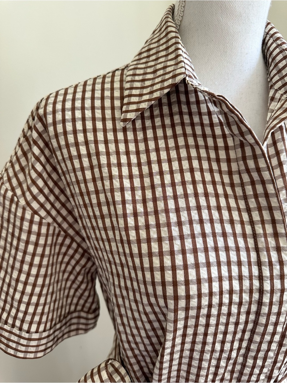 Tuckernuck Pomander Place Brown and Cream Gingham Seersucker Maxi Shirt Dress S - Picture 4 of 12